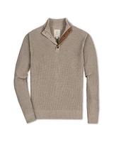 Hope & Henry Men's Organic Mock Neck Mix Stitch Button Sweater with Elbow Patches