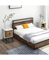 Gymax Set of 2 Nightstand Compact Modern End Side Table w/ Sliding Doors