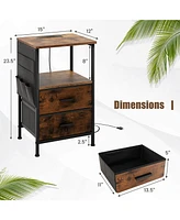 Gymax 2PCS Nightstand with Charging Station Industrial Bedside Table w/ 2 Drawers