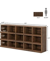 Tribesigns 63-Inch Farmhouse Console Table, 15-Cube Narrow Entryway Table, 4-Tier Wood Behind Couch Sofa Table, All Wood Hallway Table with Storage fo