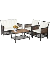 Sugift 4 Pieces Patio Rattan Furniture Set with 2-Tier Coffee Table