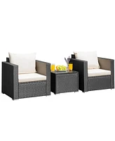 Sugift 3 Pieces Patio Wicker Conversation Set with Cushion