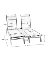 Hulala Home Romy Modern 76”Long Reclining Chaise Lounge Set (Set of 2) with Metal Legs