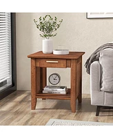 Gymax 2PCS Boho Style Nightstand 3-Tier Sofa Side End Table w/ Drawer & Shelf Walnut