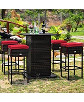 Skonyon 5 Pieces Patio Rattan Bar Furniture Set with Cushions and Hidden Storage Shelf