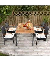 Skonyon Set of 2 Outdoor Pe Wicker Chair with Acacia Wood Armrests