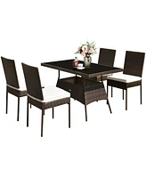 Sugift 5 Pieces Rattan Dining Set with Glass Table and High Back Chair