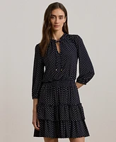 Lauren Ralph Lauren Women's Polka-Dot Jersey Tiered Tie-Neck Dress