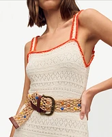 Sam Edelman Women's Wide Beaded Macrame Belt