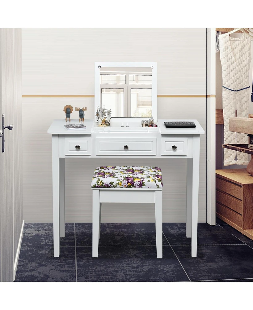 Sugift Vanity Dressing Table Set with Flip Top Mirror and 3 Drawers