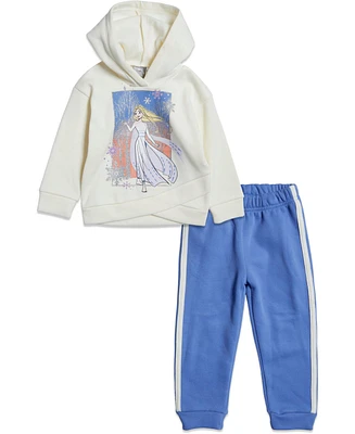 Disney Girls Frozen Elsa Fleece Pullover Crossover Hoodie and Pants Outfit Set to