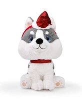 Geoffrey's Toy Box 10" Husky with Christmas Hat Plush Toy