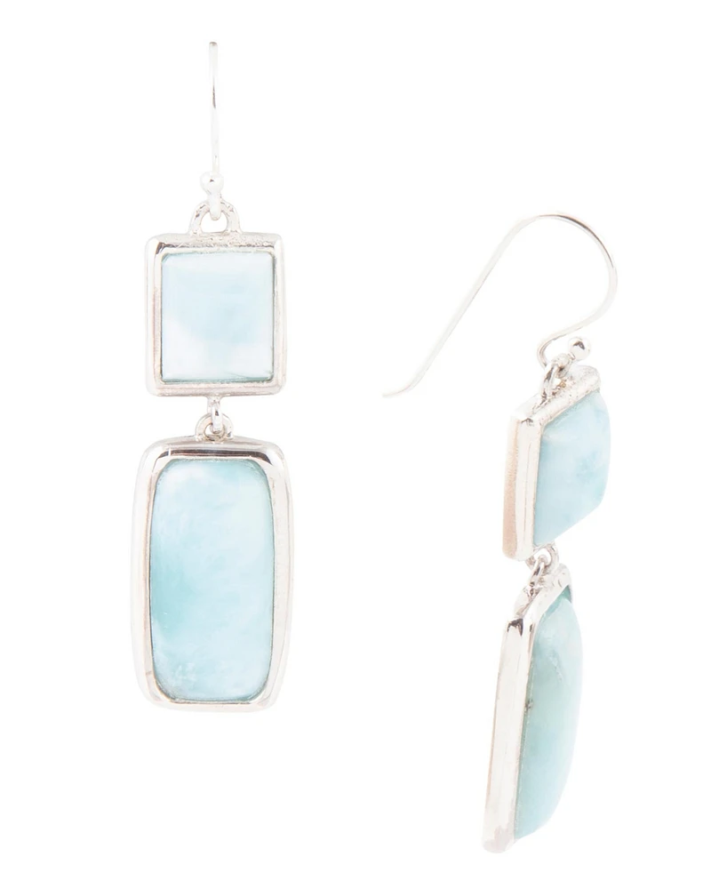 Barse Drop Genuine Blue Larimar Rectangle Earrings