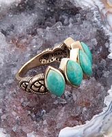 Barse Multi Oval Genuine Green Turquoise Bronze Band Ring