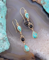 Barse Barcelona Genuine Turquoise Onyx Golden Bronze Teardrop Drop Earrings