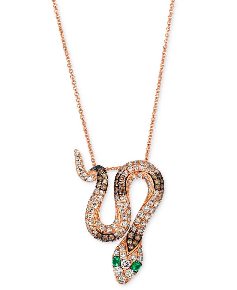 Le Vian Costa Smeralda Emeralds (1/20 ct. t.w.) & Diamond (1 ct. t.w.) Snake Adjustable 20" Pendant Necklace in 14k Rose Gold