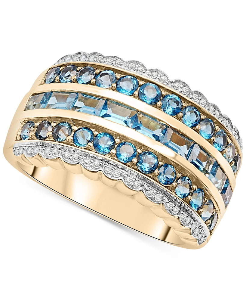 Lab Grown London Blue Topaz (2-1/5 ct. t.w.) & Lab Grown Diamond (1/10 ct. t.w.) Multirow Statement Ring in 14k Gold-Plated Sterling Silver