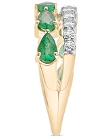 Lab-Created Emerald (1 ct. t.w.) & Lab-Created White Sapphire (3/4 ct. t.w.) Double Row Cuff Ring