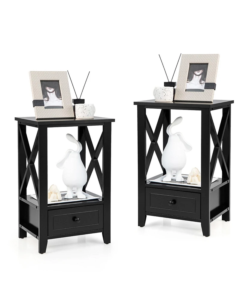 Gymax Set of 2 Nightstand w/ Bottom Drawer Side End Table Modern Black