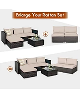 Skonyon 2 Pieces Patio Rattan Armless Sofa Set with 2 Cushions and 2 Pillows