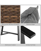 Sugift 2 Pieces Patio Rattan Coffee Table Set with Shelf and Quick Dry Cushion