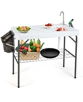 Sugift Portable Camping Fish Cleaning Table with Grid Rack and Faucet