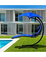 Sugift Hanging Chaise Lounger with Stand and Pillow for Outdoor