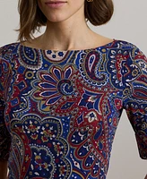 Lauren Ralph Women's Paisley Stretch Cotton Boatneck Tee