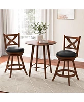 Sugift 2 Pieces Classic Counter Height Swivel Bar Stool Set with X-shaped Open Back