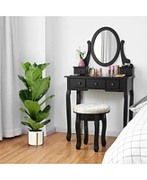 Sugift Vanity Makeup Table Set Bedroom Furniture with Padded Stool