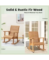 Sugift Outdoor Fir Wood Rocking Chair with High Backrest