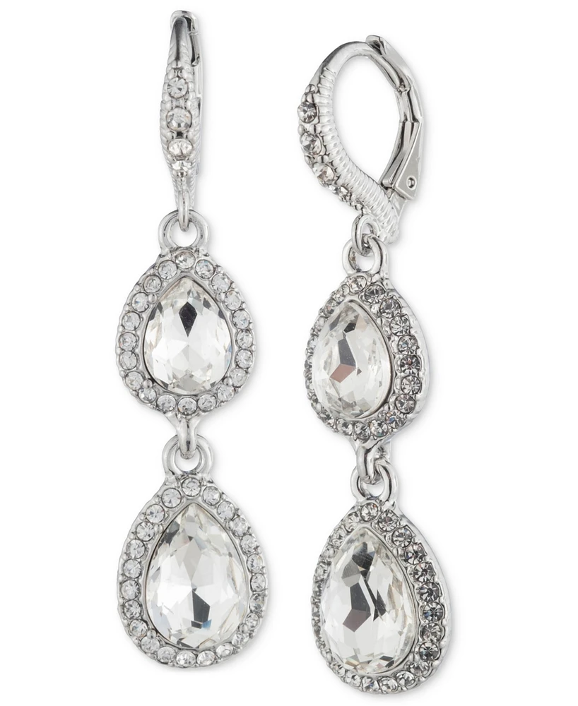 Givenchy Silver-Tone Stone & Pave Pear Halo Double Drop Earrings