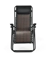 Sugift 2 Pieces Folding Patio Rattan Zero Gravity Lounge Chair