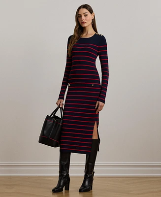 Lauren Ralph Women's Striped Button-Trim Midi Dress