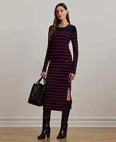 Lauren Ralph Women's Striped Button-Trim Midi Dress