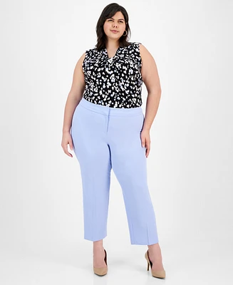 Kasper Plus Stretch Crepe Fly-Front Pants