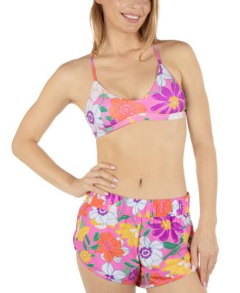 Hurley Juniors Printed Strappy Tie Back Bikini Top Daisy Delight Dolphin Shorts