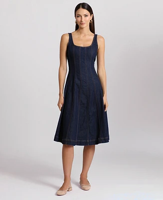 Avec Les Filles Women's Paneled Denim Fit & Flare Dress