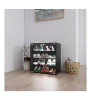 Slickblue 4 Layers Black Shoe Cabinet with Glass Door and Glass Layer Shoes Display Cabinet with Led light Bluetooth Control