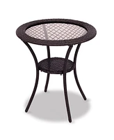 Sugift Round Rattan Wicker Coffee Table with Lower Shelf