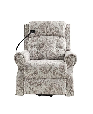 Hulala Home Ruprecht Farmhouse Lift Assist Power Recliner with Massage Heat and Manual Headrest