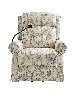Hulala Home Ruprecht Farmhouse Lift Assist Power Recliner with Massage Heat and Manual Headrest