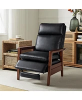 Peter Mid-Century Modern Leather Solid Wood Recliner with Rubber