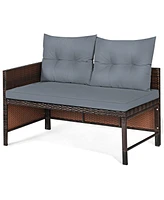 Sugift 3 Pieces Outdoor Patio Corner Rattan Sofa Set-Grey