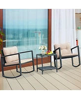 Sugift 3 Pieces Cushioned Patio Rattan Set with Rocking Chair and Table