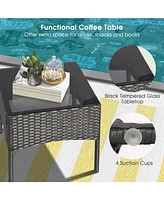 Sugift 8 Pieces Patio Wicker Conversation Set with 2 Coffee Tables and 2 Ottomans