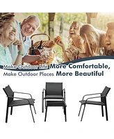 Sugift 4 Pieces Patio Furniture Set with Armrest Loveseat Sofas and Glass Table Deck