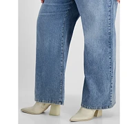Bar Iii Trendy Plus High-Rise Wide-Leg Light-Wash Jeans, Exclusively at Macy's