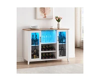 Garmin Wine Bar Cabinet with Led Light, Home Coffee Cabinet with Wine and Glass Rack, Kitchen Buffet Sideboard with Storage Cabinet&Drawers, Modern Li