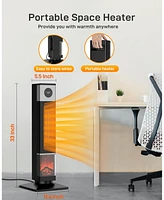 Garmin 33" Space Heater for Large Room, Tower Heater for Indoor Use, 1500W Ptc Ceramic Heater with 3D Flame Effect, Heat Up 200 Square Feet, 90°O